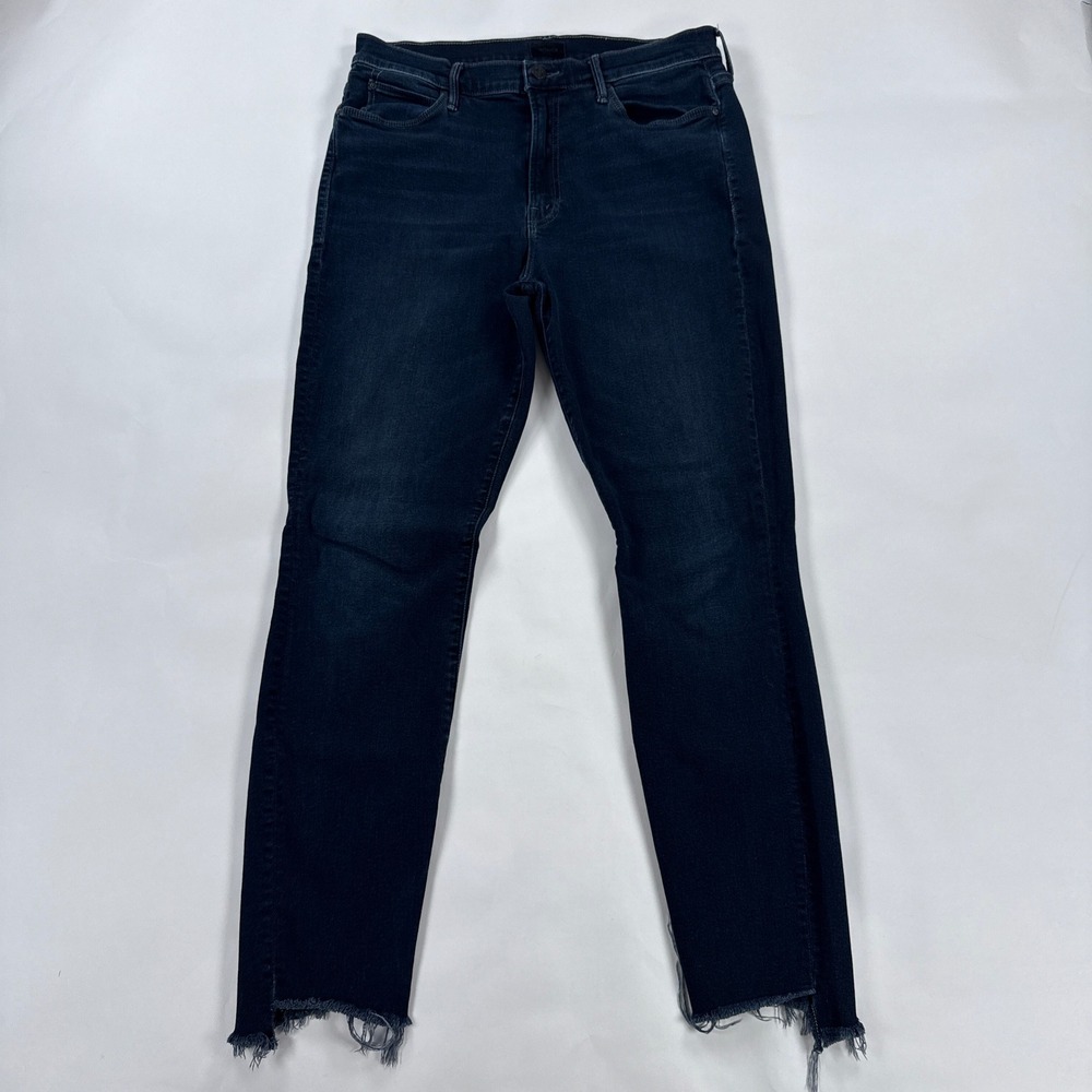 Mother Womens Jeans 32 Blue The Stunner Zip Two Step Fray Last Call Dark Skinny